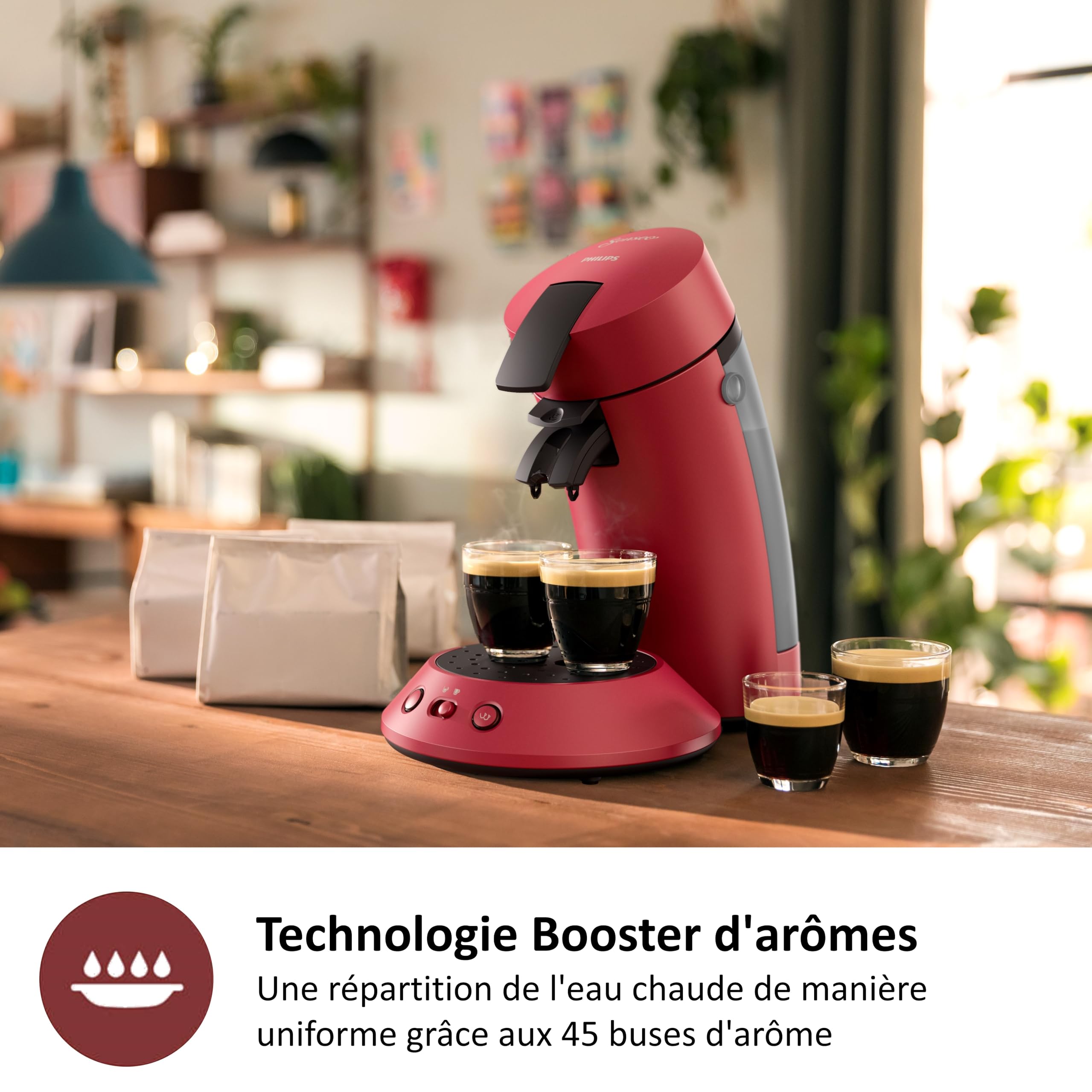 Machine à Café SENSEO Original Plus Rouge CSA210/91 - Booster d'Arômes - Rouge - Azvero